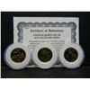 Image 1 : (3) Statehood Quarter Dollars in 24KT GOLD PLATED- Special Edition w/COA