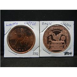 (2) Copper Rounds .999 Seated Liberty and Eagle Designs