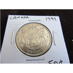 1949 CANADA KING GEORGE VI SILVER FIFTY CENT COIN