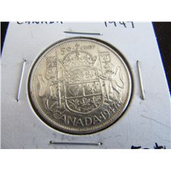 1947 CANADA SILVER CURVED 7 FIFTY CENT COIN