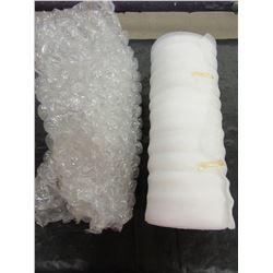 BOX WITH BUBBLE WRAP & ASSORTED ROLLS OF STYROFOAM WRAP