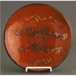 1 SLIP DECORATED REDWARE PIE PLATE, 