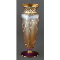 1 DURAND FOOTED ART GLASS VASE, 8 1/8 