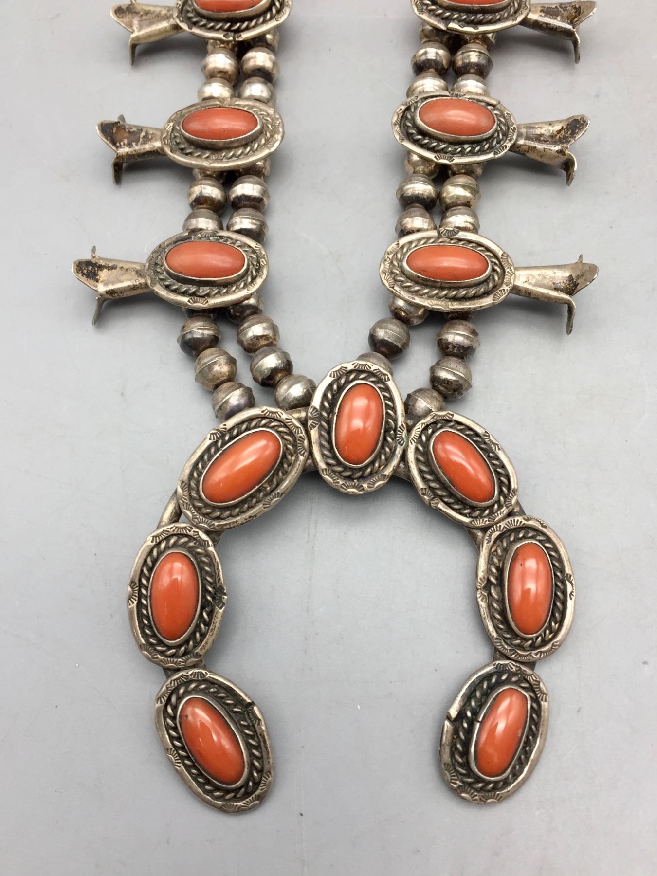 Vintage Coral Squash Blossom Necklace