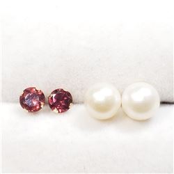 10K Yellow Gold Garnet And Fresh Water Pearl 2In1 Earrings, Made in Canada, Suggested Retail Value $