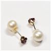 Image 3 : 10K Yellow Gold Garnet And Fresh Water Pearl 2In1 Earrings, Made in Canada, Suggested Retail Value $