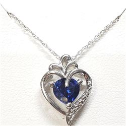 Silver Created Blue Sapphire 18" Necklace, Suggested Retail Value $100