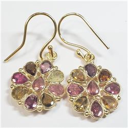 Silver Tourmaline Silver Gold Plated Earrings (~weight 2.49g), Suggested Retail Value $160