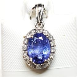 14K White Gold Tanzanite(2ct) Diamond(0.24ct) Pendant (~weight 1.66g), Made in Canada, Appraised Ret