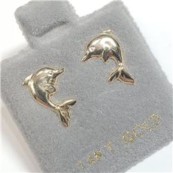 14K Yellow Gold Dolphin Screwback Earrings, Suggested Retail Value $140