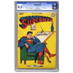 Superman #41 (DC, 1946) CGC VF+ 8.5 White pages. "Too M Superman #41 (DC, 1946) CGC VF+ 8.5 White pa