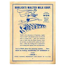 Horlick's Malted Milk Superman Radio Show Flyer (1947) Horlick's Malted Milk Superman Radio Show Fly