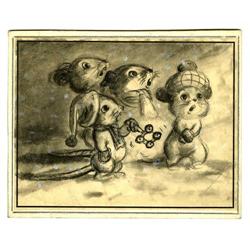 Walt Disney Studio - Caroling Mice Concept Drawing Orig Walt Disney Studio - Caroling Mice Concept D