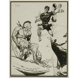 Frank Frazetta - Indian Fighter Illustration Original A Frank Frazetta - Indian Fighter Illustration