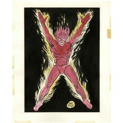 Don Rico - Human Torch Pin-Up Illustration Original Art Don Rico - Human Torch Pin-Up Illustration O