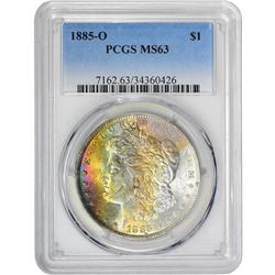 1885-O $1 Morgan Silver Dollar Coin PCGS MS63 Amazing Toning
