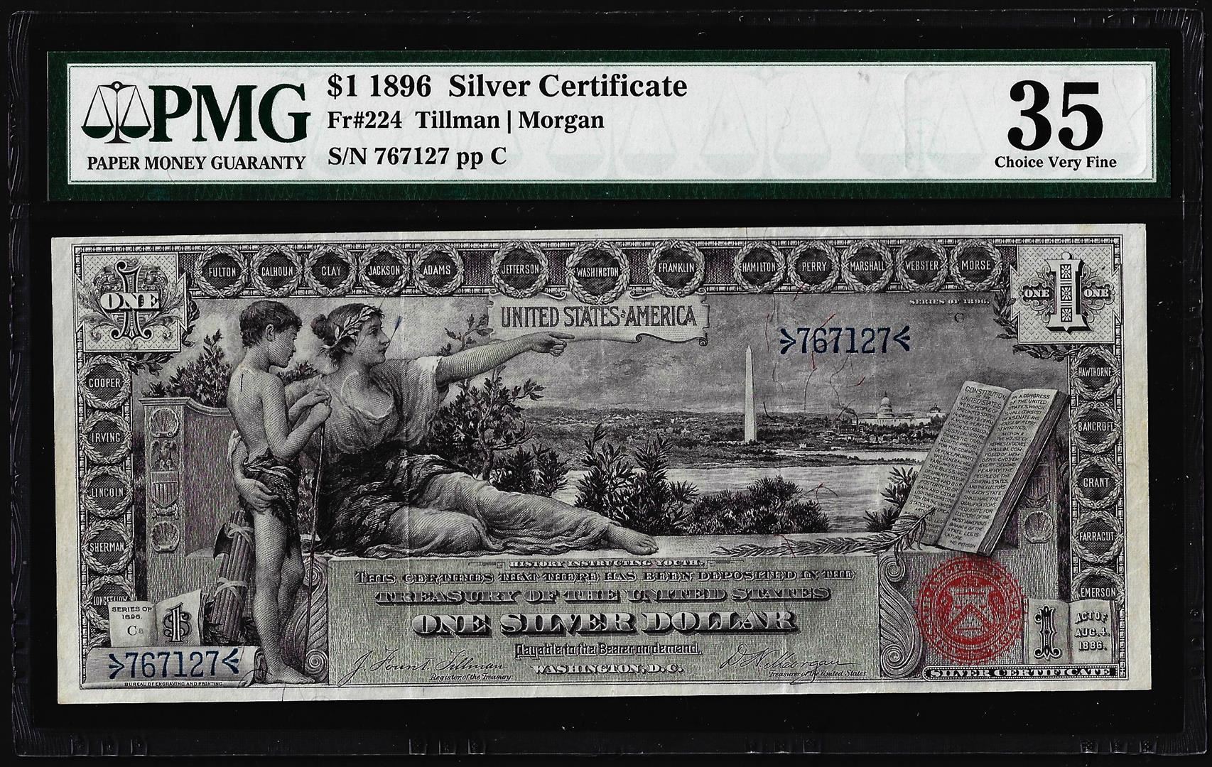 1896 $1 Educational Silver Certificate Note Fr.224 PMG Choice Very Fine 35