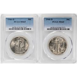 Lot of (2) 1946-D Walking Liberty Half Dollar Coins PCGS MS65