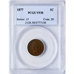 1877 Indian Head Cent Coin PCGS VF30