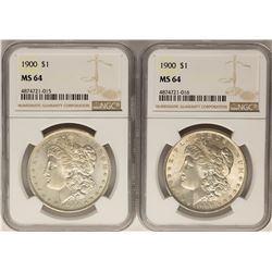 Lot of (2) 1900 $1 Morgan Silver Dollar Coins NGC MS64