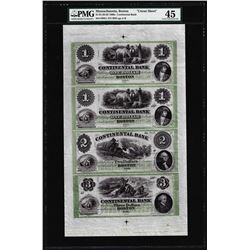 Uncut Sheet of 1860's Continental Bank Boston Obsolete Notes PMG Ch. Extremely Fine 45