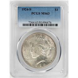 1924-S $1 Peace Silver Dollar Coin PCGS MS63