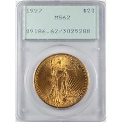 1927 $20 St. Gaudens Double Eagle Gold Coin PCGS MS62 Green Rattler Holder