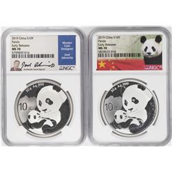 Lot of (2) 2019 China 10 Yuan Silver Panda Coins NGC MS70 Early Releases