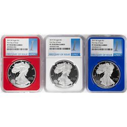 Set of 2019-W $1 Proof American Silver Eagle Coins NGC PF70 Ultra Cameo Red White Blue