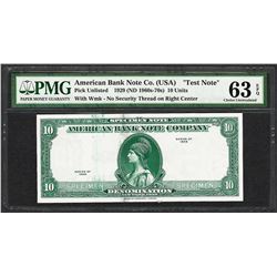 1929 10 Unit American Bank Note Co. "Test Note" PMG Choice Uncirculated 63EPQ