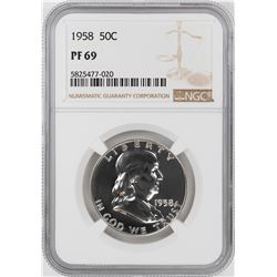 1958 Proof Franklin Half Dollar Coin NGC PF69 Graded Top Pop