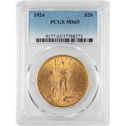 1924 $20 St. Gaudens Double Eagle Gold Coin PCGS MS65