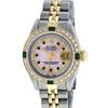 Image 2 : Rolex Ladies Two Tone 14K Pink MOP Diamond Ruby & Emerald Datejust Wriswatch