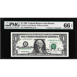1995 $1 Federal Reserve Note PMG Gem Uncirculated 66EPQ Dual Courtesy Autographs