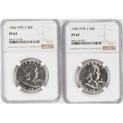 Lot of (2) 1956 Type 2 Proof Franklin Half Dollar Coins NGC PF67