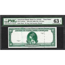 1929 10 Unit American Bank Note Co. "Test Note" PMG Choice Uncirculated 63EPQ