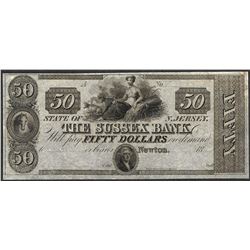 1800's $50 Sussex Bank New Jersey Obsolete Note