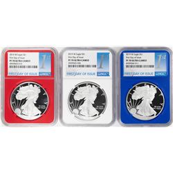 Set of 2019-W $1 Proof American Silver Eagle Coins NGC PF70 Ultra Cameo Red White Blue