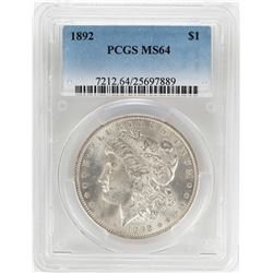 1892 $1 Morgan Silver Dollar Coin PCGS MS64