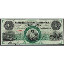 1800's $1 State Bank at New Brunswick, New Jersey Obsolete Note