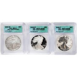 2006 20th Anniversary (3) Coin Set $1 American Silver Eagle Coins ICG MS70/PR70