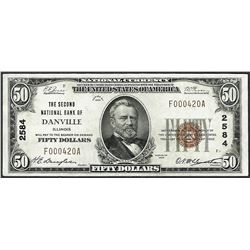 1929 $50 Second National Bank Danville, IL CH# 2584 National Currency Note