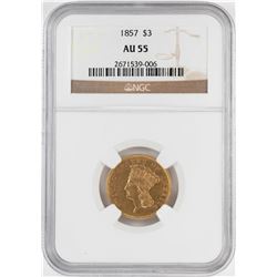 1857 $3 Indian Princess Head Gold Coin NGC AU55