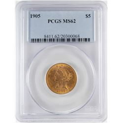 1905 $5 Liberty Head Half Eagle Gold Coin PCGS MS62