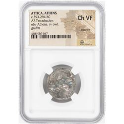 393-294 BC Attica Athens AR Tetradrachm Athena Owl Coin NGC Choice VF