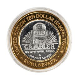 .999 Silver Gambler Reno, Nevada $10 Casino Limited Edition Gaming Token
