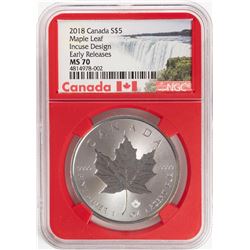 2018 Canada $5 Maple Leaf Silver Coin NGC MS70 Incuse Design