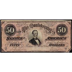 1864 $50 Confederate States of America Note