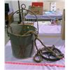 Image 1 : ORIGINAL WELL PAIL AND PULLEY - 5" WHEEL & 7" WHEEL