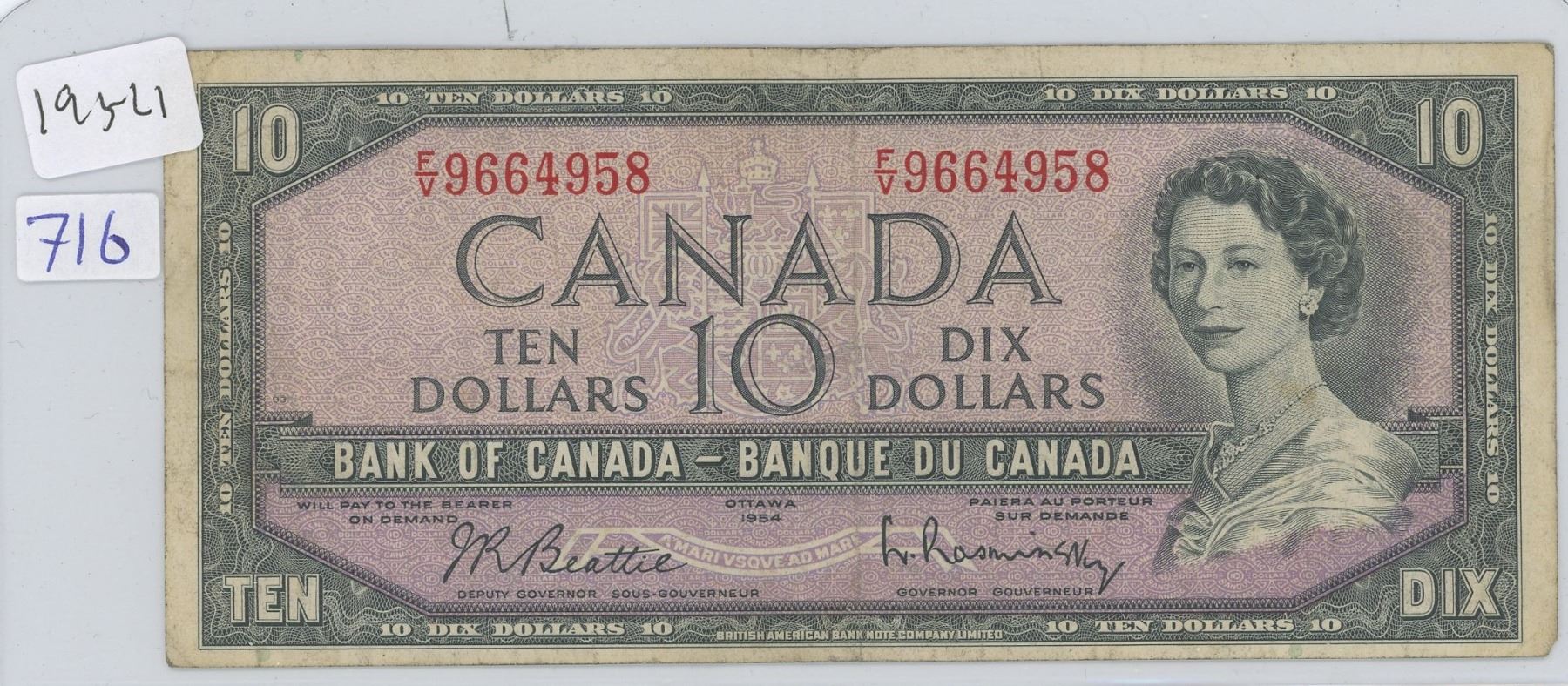 1954 Canadian $10 bill